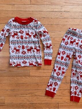 Hanna Andersson Kids Organic Cotton Reindeer Fair Isle Pajama Set Red White US 5